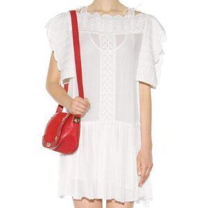 Isabel Marant Etoile "Amel" Embroidered Drop Waist Dress White Boho Chic